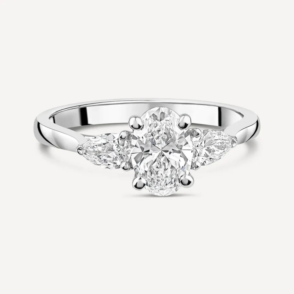 Born Platinum Lab Grown 1.40ct Oval & Pear Sides Diamond Ring