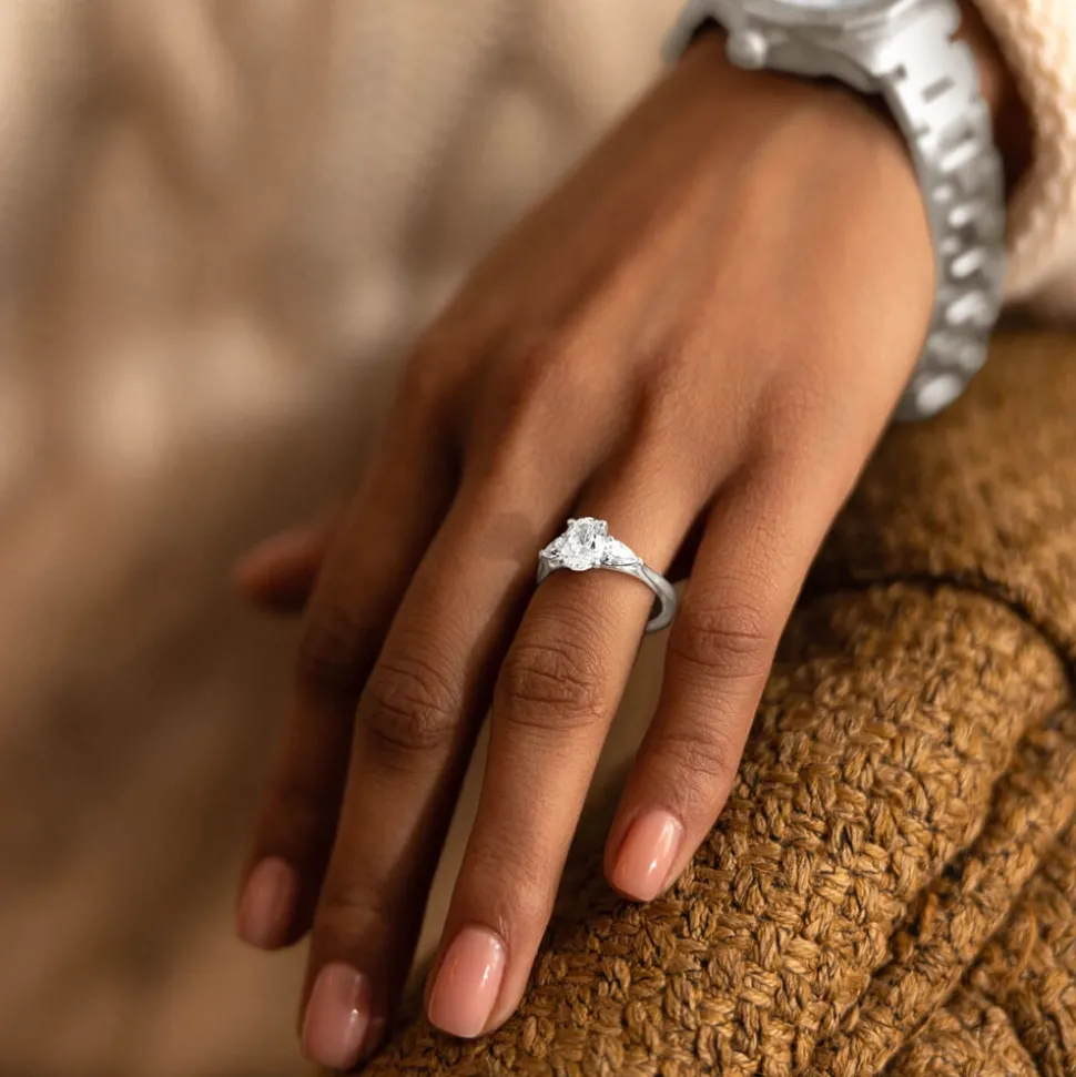 Born Platinum Lab Grown 1.40ct Oval & Pear Sides Diamond Ring