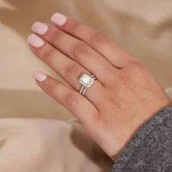 Born Platinum Lab Grown 1.40ct Emerald Cut Diamond Halo & Sides Ring
