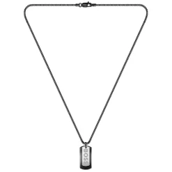 BOSS Devon Branded Double Tag Pendant Black IP Box Chain Steel Necklace