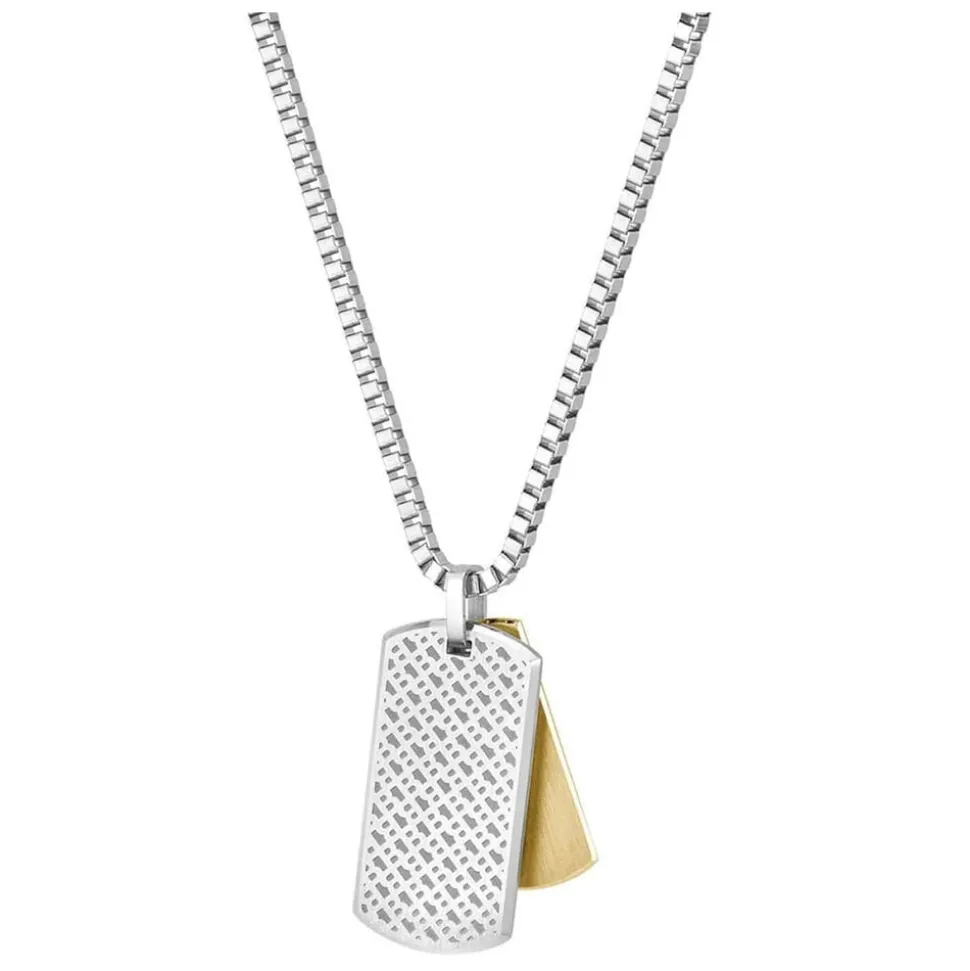 BOSS Devon Branded Double Tag Pendant Box Chain Steel Necklace