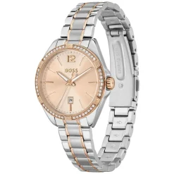 BOSS Felina 32mm Quartz Rose Dial Steel & Yellow Gold IP Case Bracelet Watch