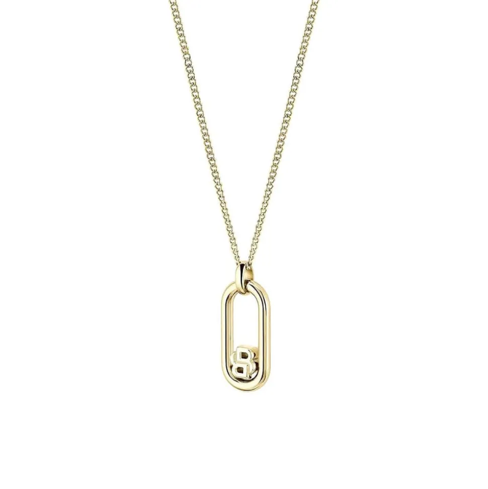 BOSS Gold Tone Double B Monogram Pendant Chain Necklace