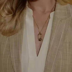 BOSS Gold Tone Double B Monogram Pendant Chain Necklace