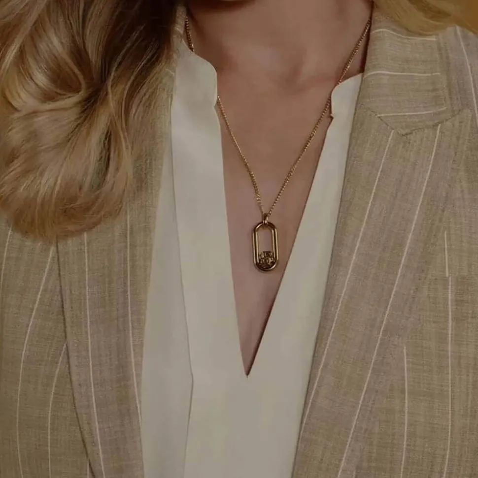BOSS Gold Tone Double B Monogram Pendant Chain Necklace