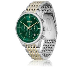 BOSS Gregor 45mm Green Dial Chronograph Two Toned Bracelet Watch