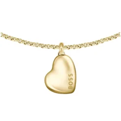 BOSS Honey Gold Toned Stainless Steel Heart Shaped Branded Pendant Bracelet