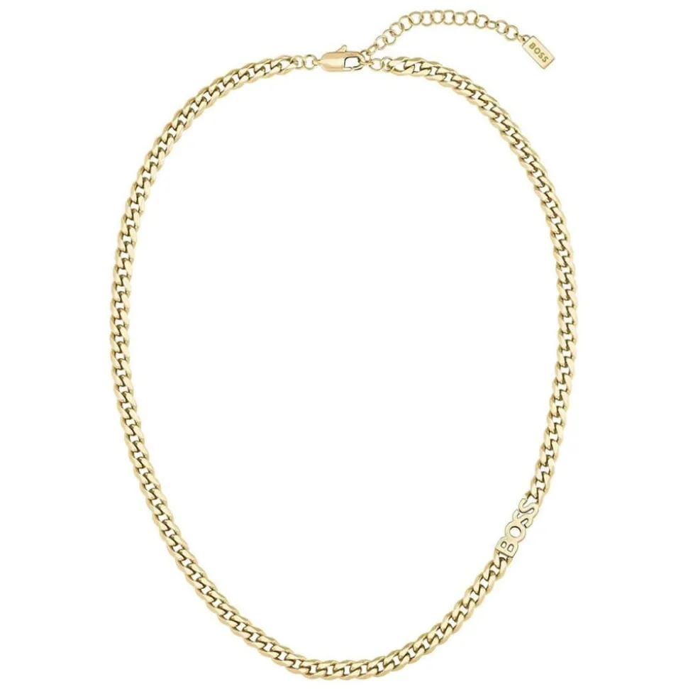 BOSS Kassy Yellow Gold Curb Chain Logo Stainless Steel Necklace