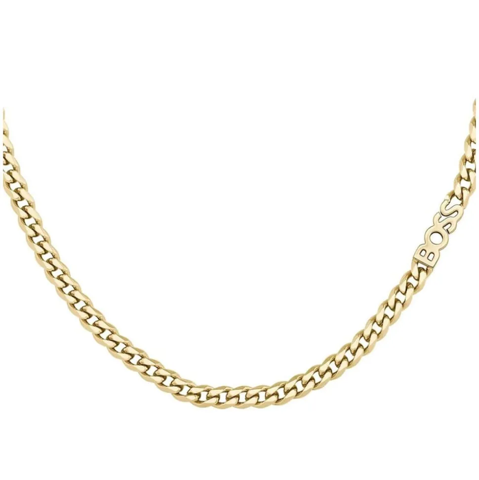 BOSS Kassy Yellow Gold Curb Chain Logo Stainless Steel Necklace