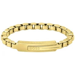 BOSS Orlado Yellow IP Chain & Plate Men's Bracelet
