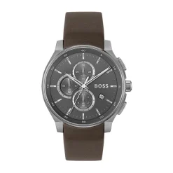 BOSS Peak 2.0 Chronograph 45mm Grey Matte Dial Brown Leather Strap Watch