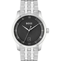 BOSS Principle 41mm Black Dial 3 Hands Mesh Bracelet Watch