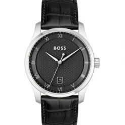 BOSS Principle 41mm Black Dial 3 Hands Black Strap Watch
