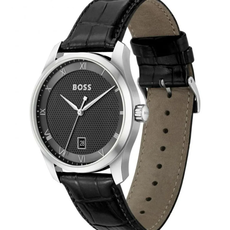 BOSS Principle 41mm Black Dial 3 Hands Black Strap Watch