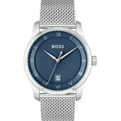 BOSS Principle 41mm Blue Dial 3 Hands Mesh Bracelet Watch