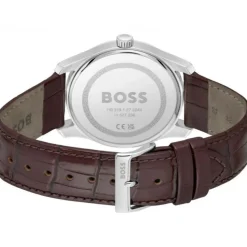 BOSS Principle 41mm Silver Dial 3 Hand Brown Leather Strap Watch
