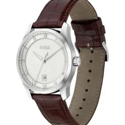 BOSS Principle 41mm Silver Dial 3 Hand Brown Leather Strap Watch