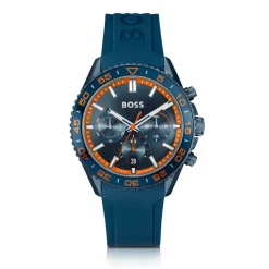 BOSS Runner Chronograph 44mm Blue Dial Silicone Strap Watch