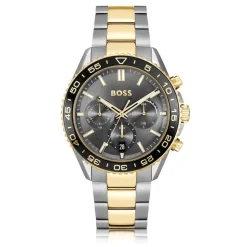 BOSS Runner Chronograph 44mm Black Dial Two-Tone Steel Bracelet Watch