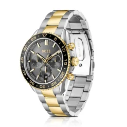 BOSS Runner Chronograph 44mm Black Dial Two-Tone Steel Bracelet Watch