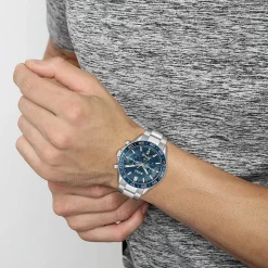 BOSS Runner Chronograph 44mm Blue Dial Steel Bracelet Watch