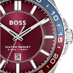 BOSS Runner 43mm Burgundy Dial Bezel Stainless Steel Bracelet Watch