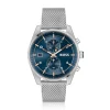 BOSS Skytraveller Chronograph 44mm Blue Dial Steel Mesh Bracelet Watch
