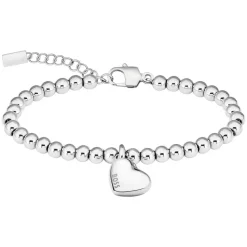 BOSS Stainless Steel Heart Pendant Beaded Bracelet