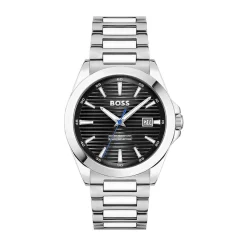 BOSS Strike 41mm Black Textured Dial Steel Bracelet Watch