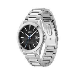 BOSS Strike 41mm Black Textured Dial Steel Bracelet Watch