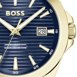 BOSS Strike 41mm Blue Textured Dial Gold Tone Steel Bracelet Watch
