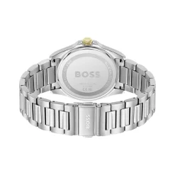 BOSS Strike 41mm Green Textured Dial Gold Tone Bezel Steel Bracelet Watch