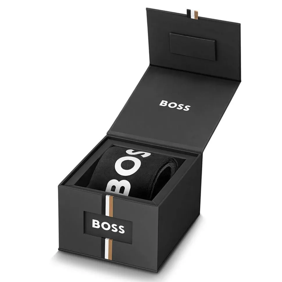 BOSS Strike 41mm Green Textured Dial Gold Tone Bezel Steel Bracelet Watch