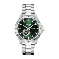 BOSS Troper Automatic 42mm Green Open Heart Dial Steel Bracelet Watch