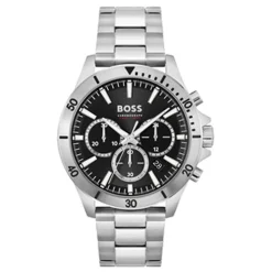 BOSS Troper 44mm Black Chrono Dial Steel Bracelet Watch