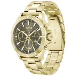 BOSS Troper 44mm Green Chronograph Dial Yellow Gold IP Bracelet Watch