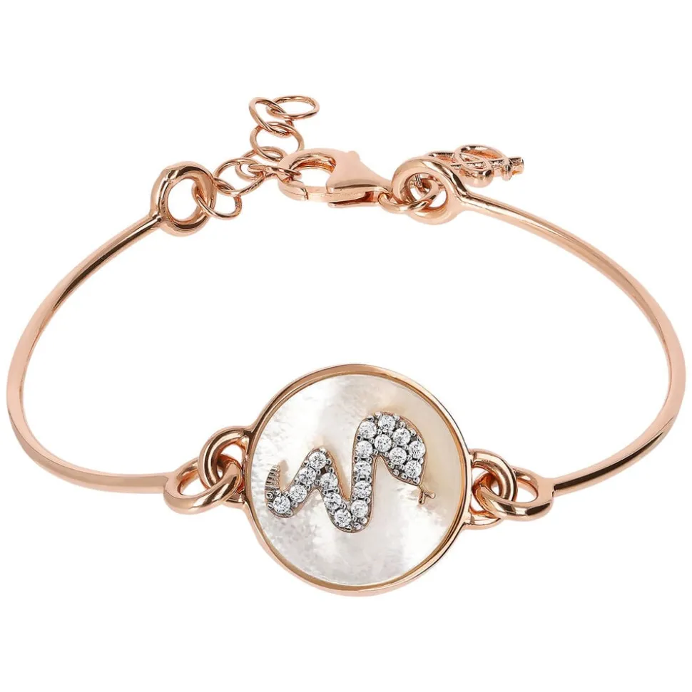 Bronzallure Alba Collection Cubic Zirconia Snake Mother of Pearl Ladies Bracelet