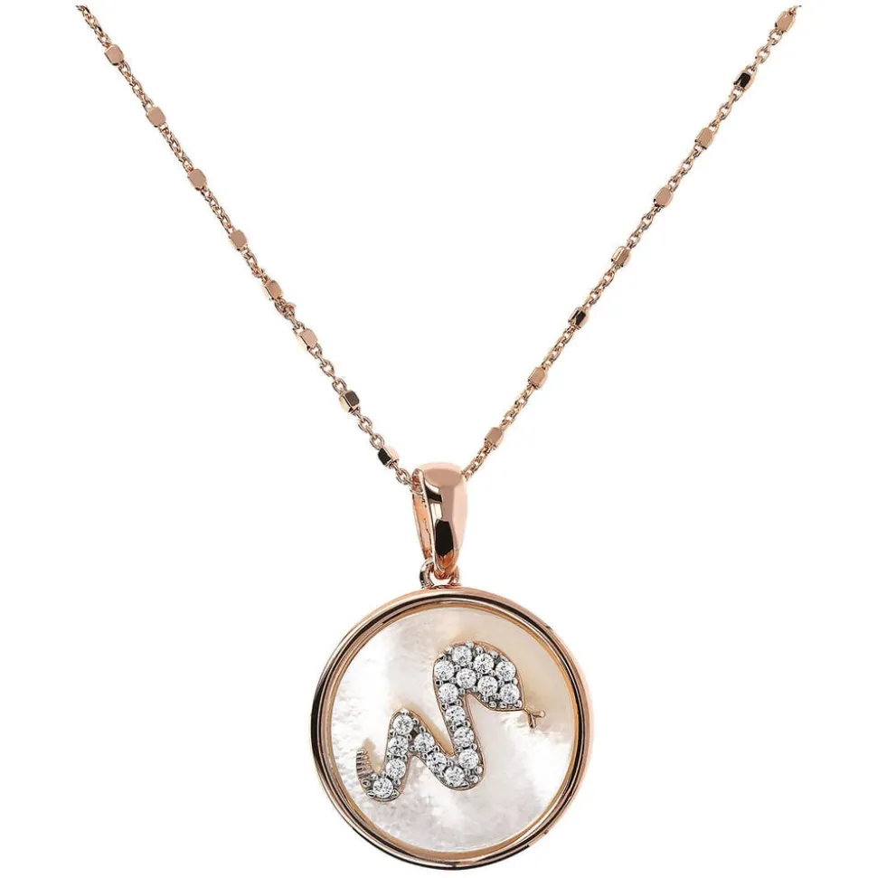 Bronzallure Alba Collection Snake Mother Of Pearl Disc Pendant 18' Ladies Necklace