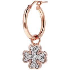 Bronzallure Altissima Collection 4 Leaf Clover Cubic Zirconia Single Hoop Ladies Earring