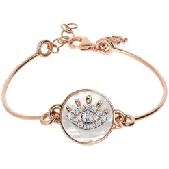 Bronzallure Altissima Collection Cubic Zirconia All-Seeing Eye Mother Of Pearl Ladies Bracelet