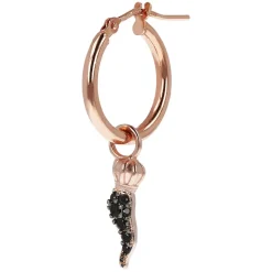 Bronzallure Altissima Collection Horn Of Life Black Spinel Single Hoop Ladies Earring