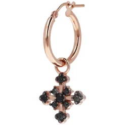Bronzallure Altissima Collection Cross Black Spinel Single Hoop Ladies Earring