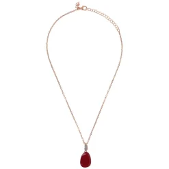 Bronzallure Cameo Collection Plum Agate Cubic Zirconia Tear Drop Pendant 17.5' Ladies Necklace