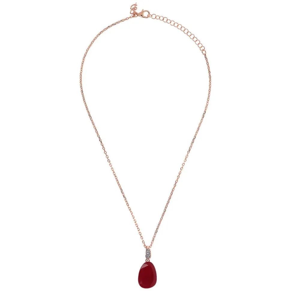 Bronzallure Cameo Collection Plum Agate Cubic Zirconia Tear Drop Pendant 17.5' Ladies Necklace