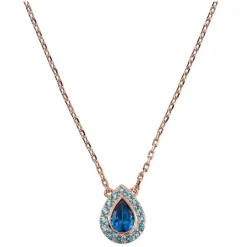 Bronzallure 18ct Rose Gold Plated Blue Cubic Zirconia Drop Pendant Chain Necklace