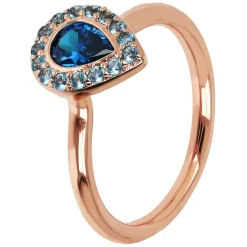 Bronzallure 18ct Rose Gold Plated Blue Drop Cubic Zirconia Ring (Size L-M)