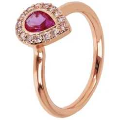 Bronzallure 18ct Rose Gold Plated Pink Drop Cubic Zirconia Ring (Size L-M)
