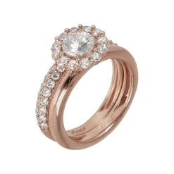 Bronzallure 18ct Rose Gold Plated Solitaire Ring and Band Set