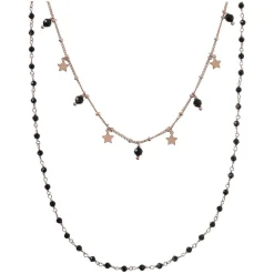 Bronzallure 18ct Rose Gold Plated Stars And Black Spinel Spheres Double Strand Necklace
