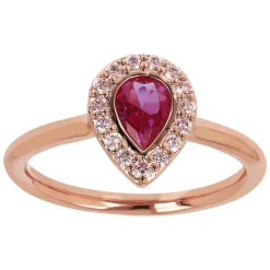 Bronzallure 18ct Rose Gold Plated Pink Drop Cubic Zirconia Ring (Size L-M)